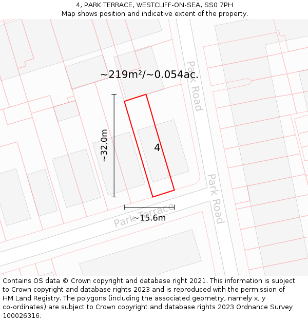 4, PARK TERRACE, WESTCLIFF-ON-SEA, SS0 7PH: Plot and title map