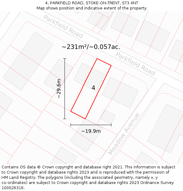 4, PARKFIELD ROAD, STOKE-ON-TRENT, ST3 4NT: Plot and title map