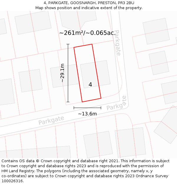 4, PARKGATE, GOOSNARGH, PRESTON, PR3 2BU: Plot and title map