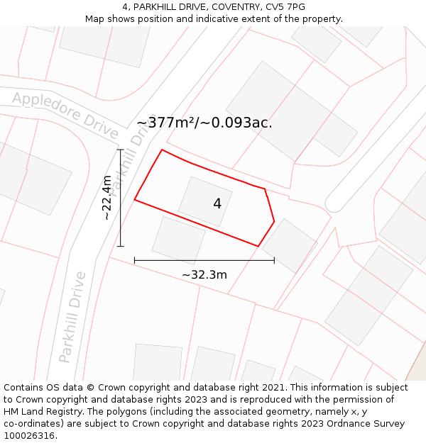 4, PARKHILL DRIVE, COVENTRY, CV5 7PG: Plot and title map