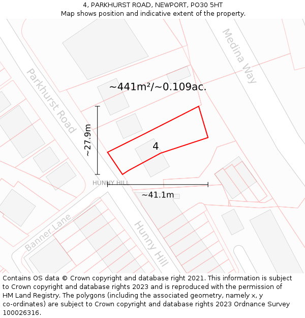 4, PARKHURST ROAD, NEWPORT, PO30 5HT: Plot and title map