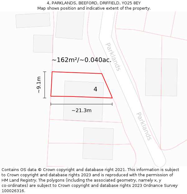 4, PARKLANDS, BEEFORD, DRIFFIELD, YO25 8EY: Plot and title map
