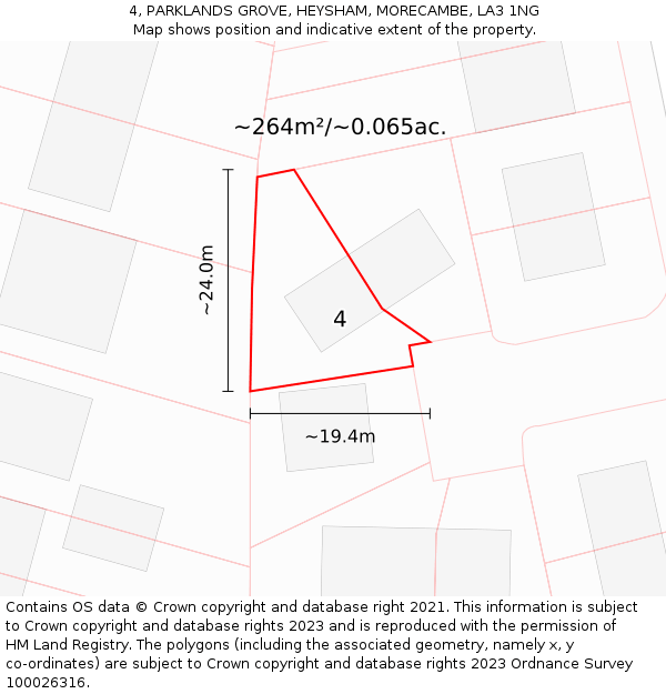 4, PARKLANDS GROVE, HEYSHAM, MORECAMBE, LA3 1NG: Plot and title map