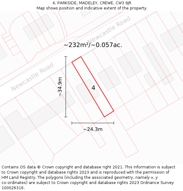 4, PARKSIDE, MADELEY, CREWE, CW3 9JR: Plot and title map
