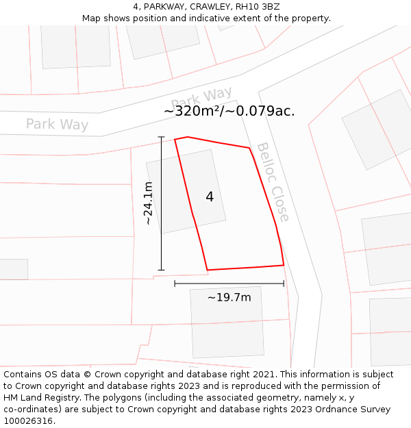 4, PARKWAY, CRAWLEY, RH10 3BZ: Plot and title map