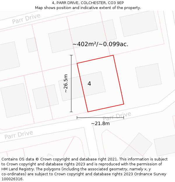4, PARR DRIVE, COLCHESTER, CO3 9EP: Plot and title map