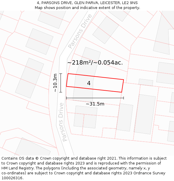 4, PARSONS DRIVE, GLEN PARVA, LEICESTER, LE2 9NS: Plot and title map