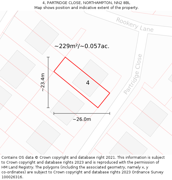 4, PARTRIDGE CLOSE, NORTHAMPTON, NN2 8BL: Plot and title map