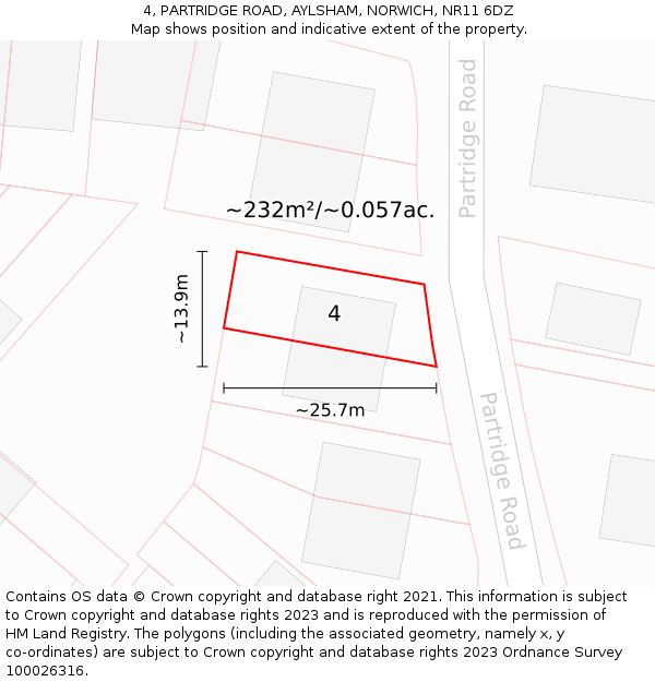 4, PARTRIDGE ROAD, AYLSHAM, NORWICH, NR11 6DZ: Plot and title map