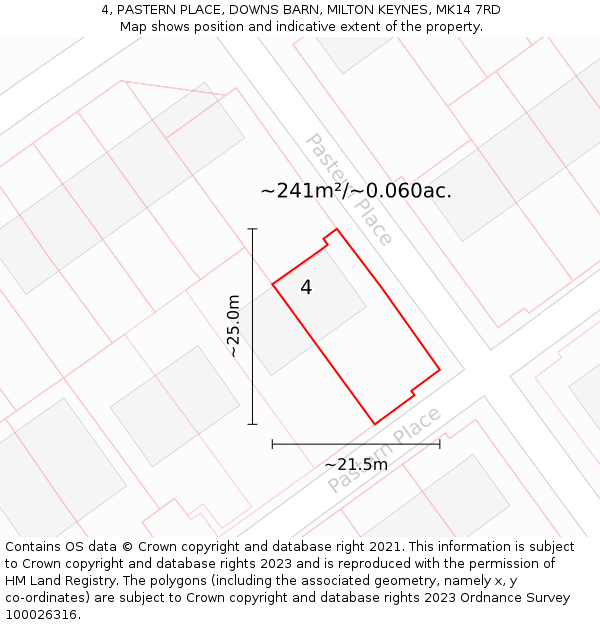 4, PASTERN PLACE, DOWNS BARN, MILTON KEYNES, MK14 7RD: Plot and title map