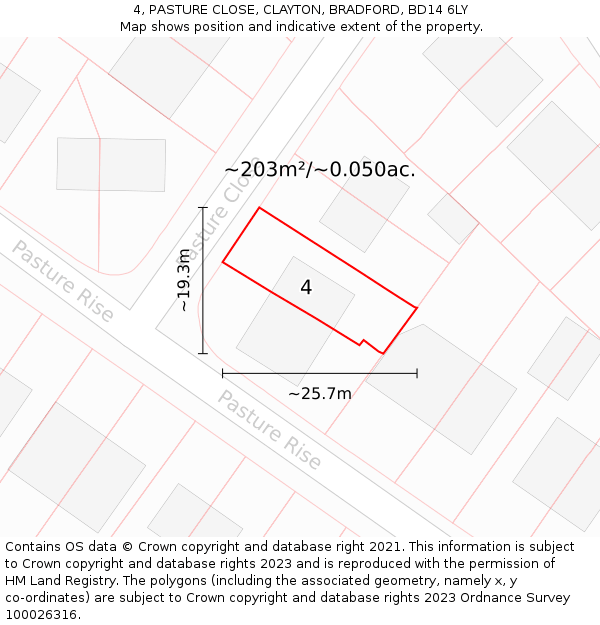 4, PASTURE CLOSE, CLAYTON, BRADFORD, BD14 6LY: Plot and title map