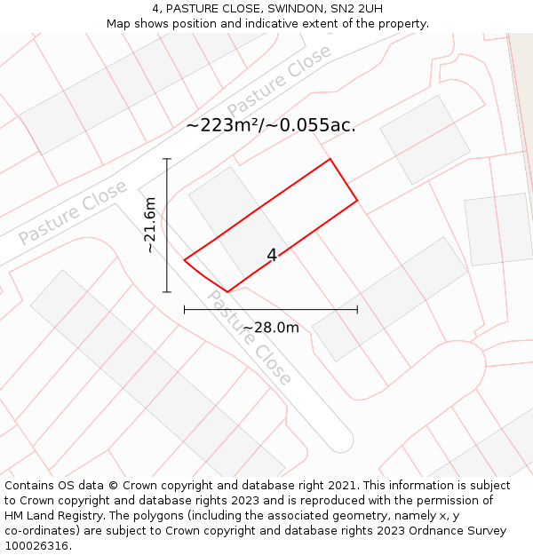 4, PASTURE CLOSE, SWINDON, SN2 2UH: Plot and title map