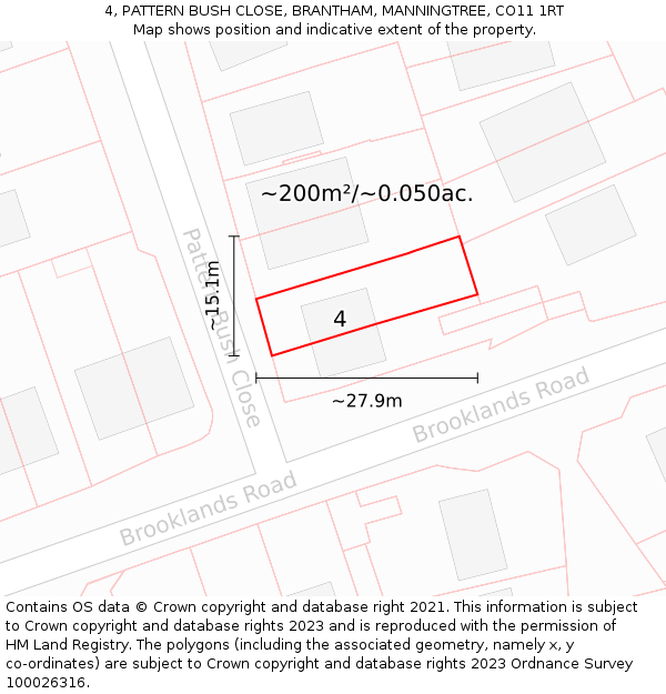 4, PATTERN BUSH CLOSE, BRANTHAM, MANNINGTREE, CO11 1RT: Plot and title map