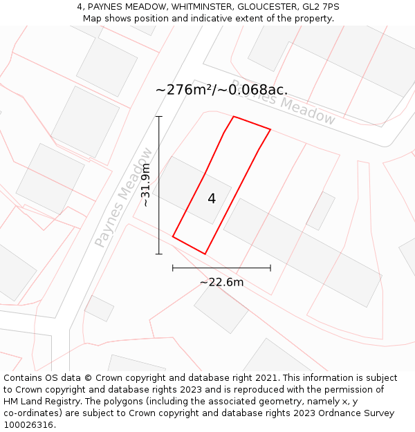 4, PAYNES MEADOW, WHITMINSTER, GLOUCESTER, GL2 7PS: Plot and title map