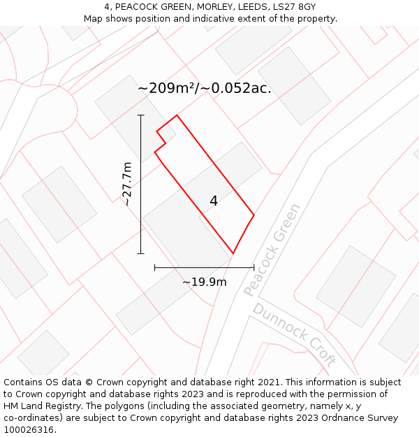 4, PEACOCK GREEN, MORLEY, LEEDS, LS27 8GY: Plot and title map