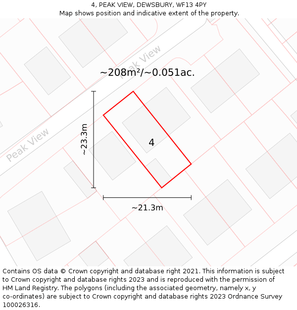 4, PEAK VIEW, DEWSBURY, WF13 4PY: Plot and title map