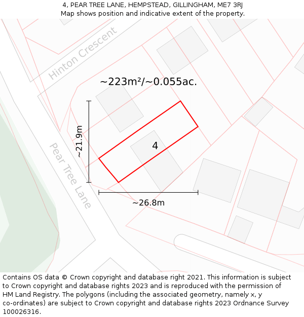4, PEAR TREE LANE, HEMPSTEAD, GILLINGHAM, ME7 3RJ: Plot and title map