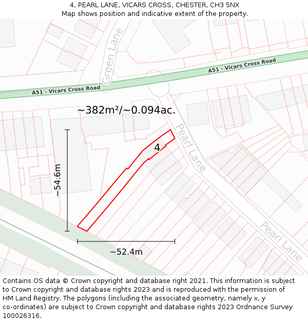 4, PEARL LANE, VICARS CROSS, CHESTER, CH3 5NX: Plot and title map