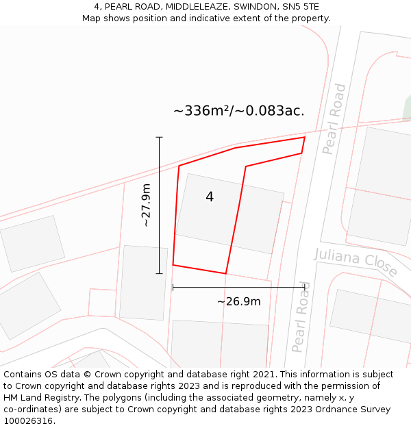 4, PEARL ROAD, MIDDLELEAZE, SWINDON, SN5 5TE: Plot and title map