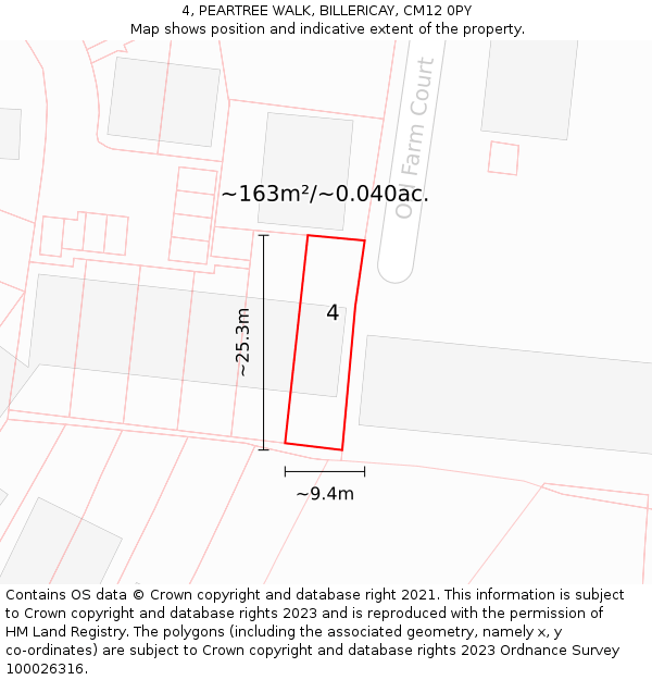 4, PEARTREE WALK, BILLERICAY, CM12 0PY: Plot and title map