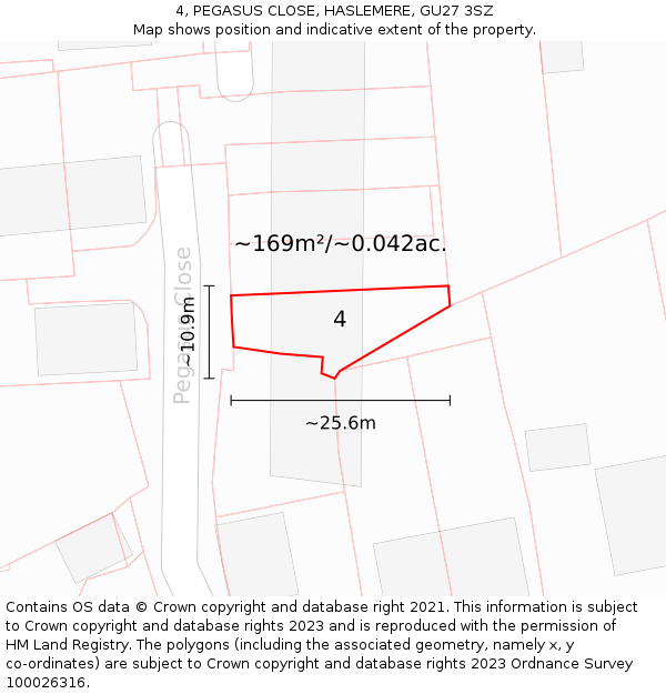 4, PEGASUS CLOSE, HASLEMERE, GU27 3SZ: Plot and title map