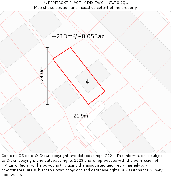 4, PEMBROKE PLACE, MIDDLEWICH, CW10 9QU: Plot and title map