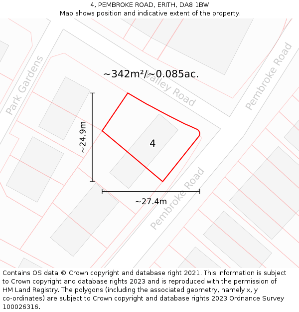 4, PEMBROKE ROAD, ERITH, DA8 1BW: Plot and title map