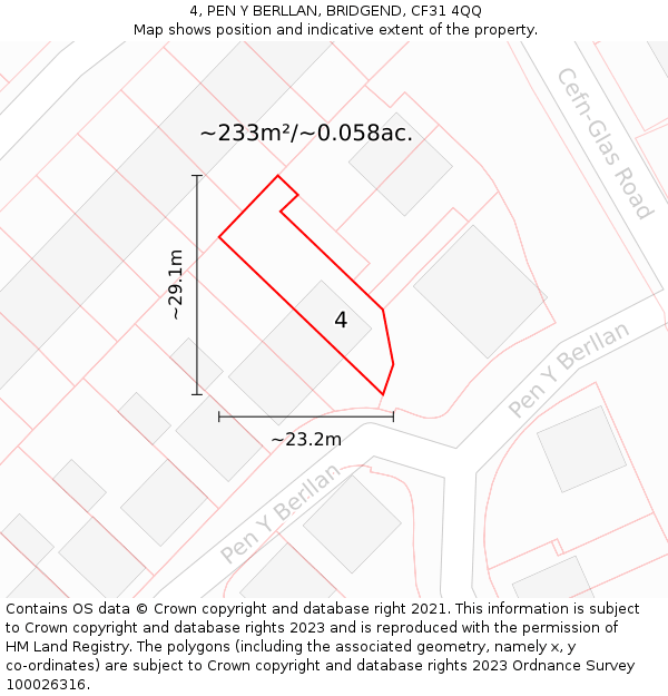 4, PEN Y BERLLAN, BRIDGEND, CF31 4QQ: Plot and title map