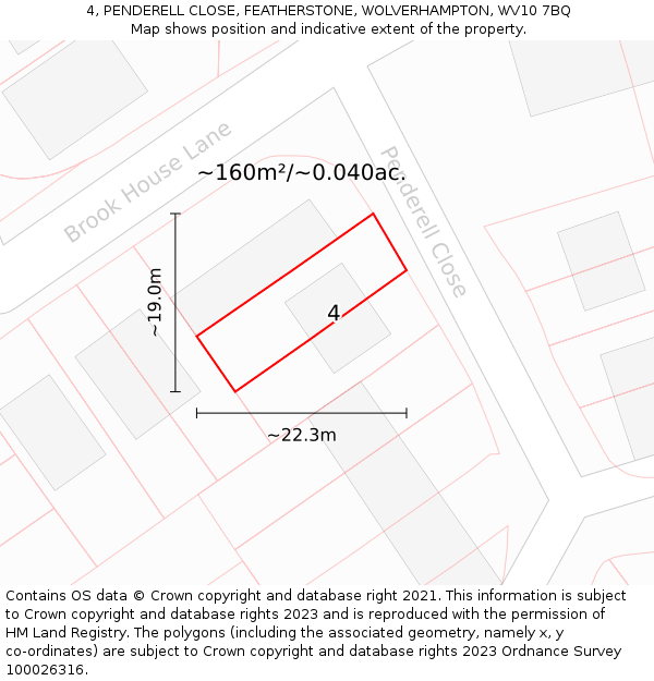 4, PENDERELL CLOSE, FEATHERSTONE, WOLVERHAMPTON, WV10 7BQ: Plot and title map