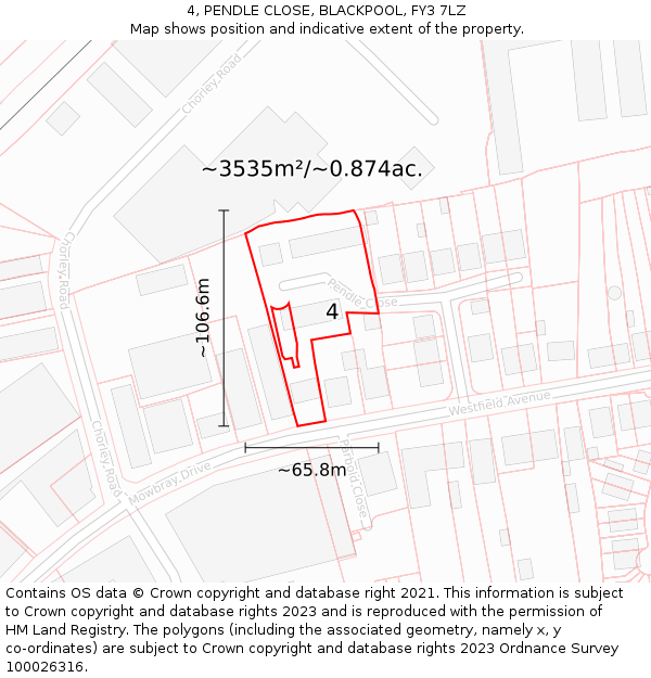 4, PENDLE CLOSE, BLACKPOOL, FY3 7LZ: Plot and title map