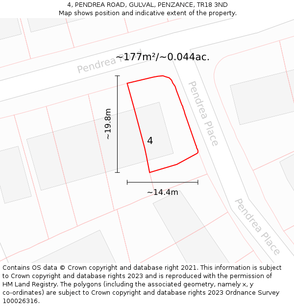 4, PENDREA ROAD, GULVAL, PENZANCE, TR18 3ND: Plot and title map