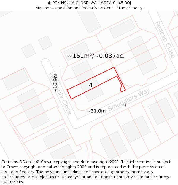 4, PENINSULA CLOSE, WALLASEY, CH45 3QJ: Plot and title map