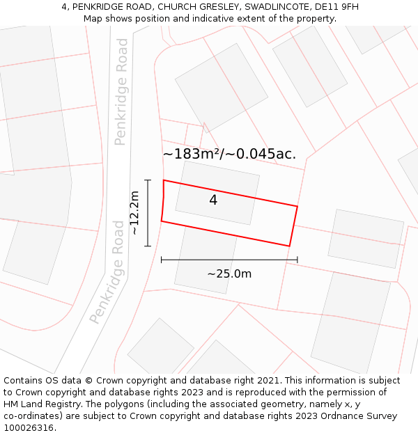 4, PENKRIDGE ROAD, CHURCH GRESLEY, SWADLINCOTE, DE11 9FH: Plot and title map