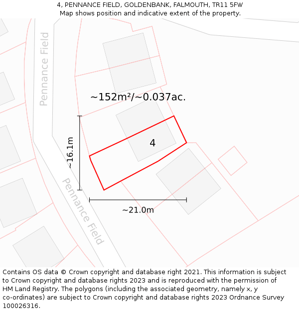 4, PENNANCE FIELD, GOLDENBANK, FALMOUTH, TR11 5FW: Plot and title map