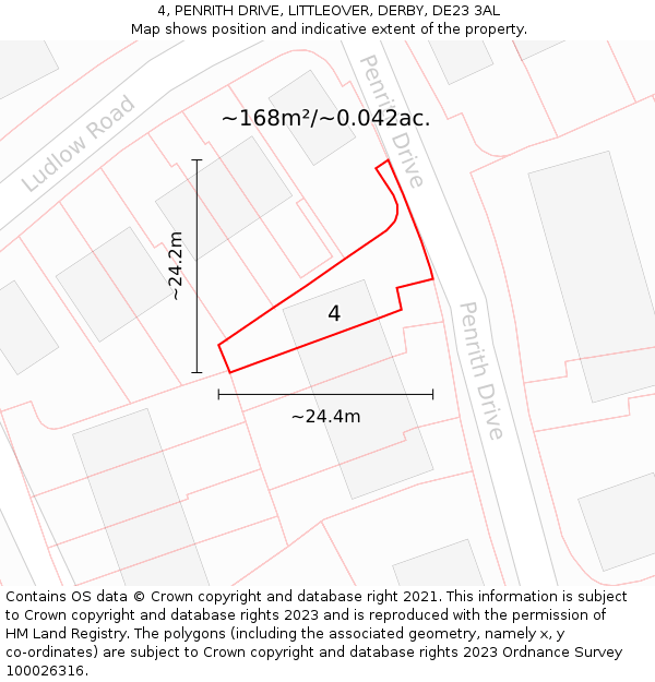 4, PENRITH DRIVE, LITTLEOVER, DERBY, DE23 3AL: Plot and title map