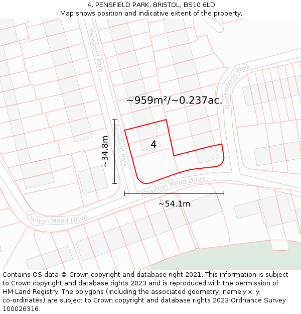 4, PENSFIELD PARK, BRISTOL, BS10 6LD: Plot and title map