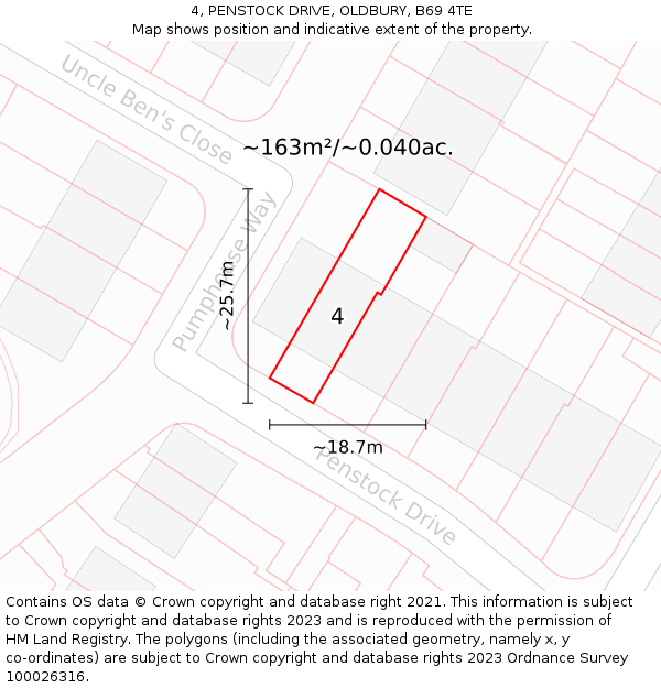 4, PENSTOCK DRIVE, OLDBURY, B69 4TE: Plot and title map