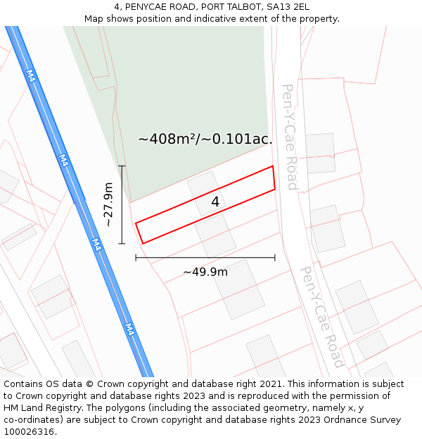 4, PENYCAE ROAD, PORT TALBOT, SA13 2EL: Plot and title map