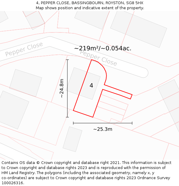 4, PEPPER CLOSE, BASSINGBOURN, ROYSTON, SG8 5HX: Plot and title map