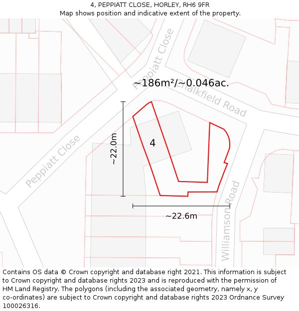 4, PEPPIATT CLOSE, HORLEY, RH6 9FR: Plot and title map