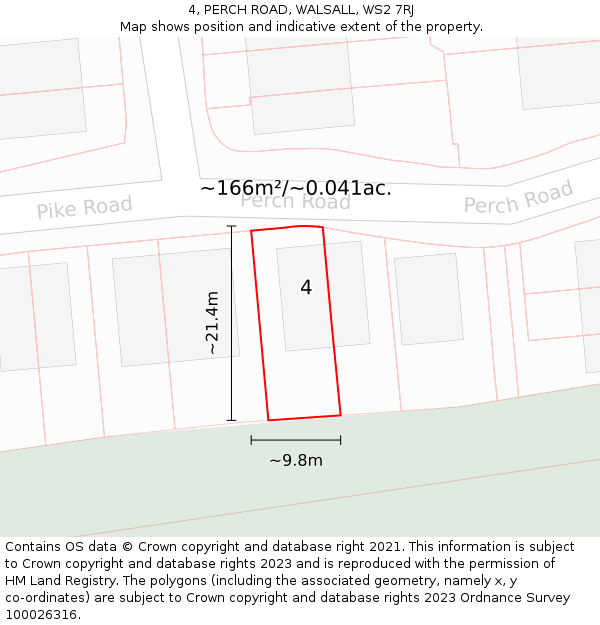 4, PERCH ROAD, WALSALL, WS2 7RJ: Plot and title map