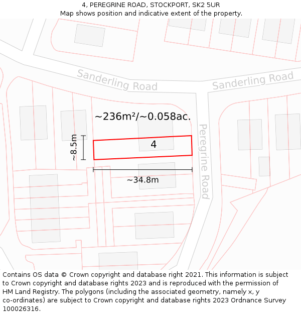 4, PEREGRINE ROAD, STOCKPORT, SK2 5UR: Plot and title map