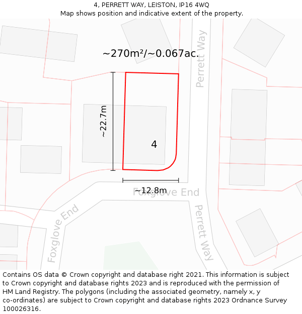 4, PERRETT WAY, LEISTON, IP16 4WQ: Plot and title map