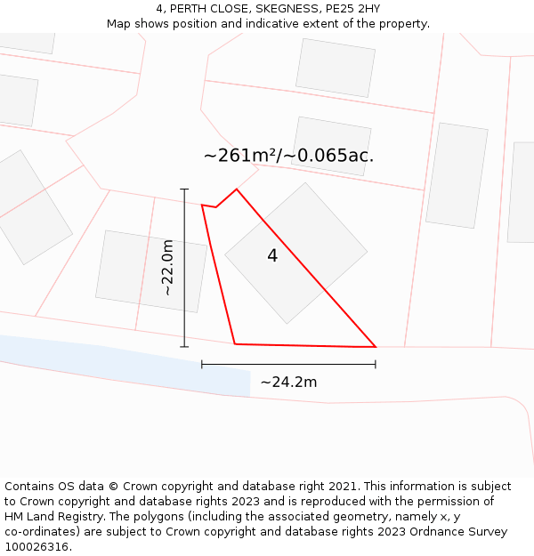 4, PERTH CLOSE, SKEGNESS, PE25 2HY: Plot and title map