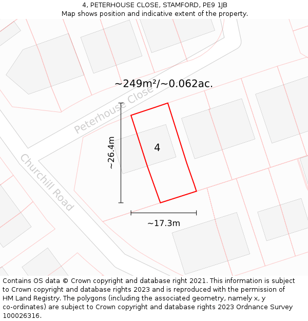 4, PETERHOUSE CLOSE, STAMFORD, PE9 1JB: Plot and title map