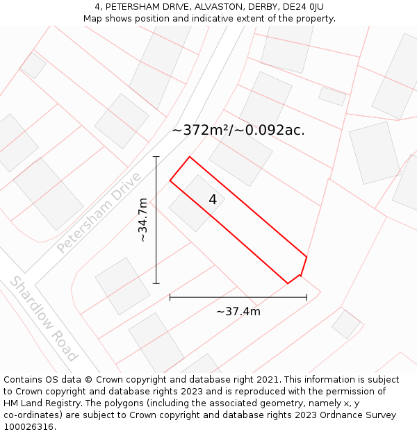4, PETERSHAM DRIVE, ALVASTON, DERBY, DE24 0JU: Plot and title map