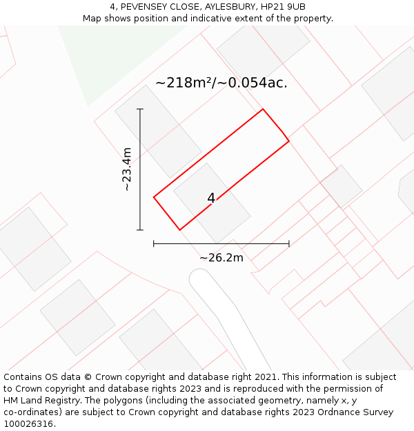 4, PEVENSEY CLOSE, AYLESBURY, HP21 9UB: Plot and title map