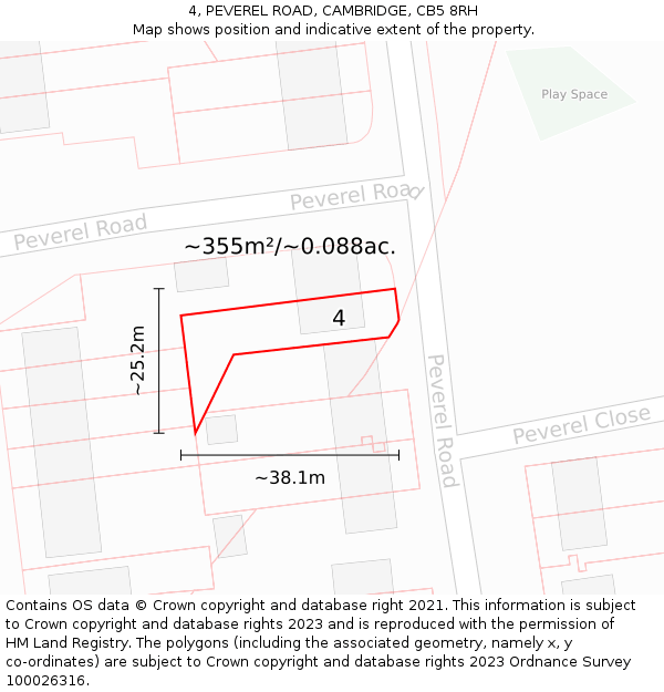 4, PEVEREL ROAD, CAMBRIDGE, CB5 8RH: Plot and title map