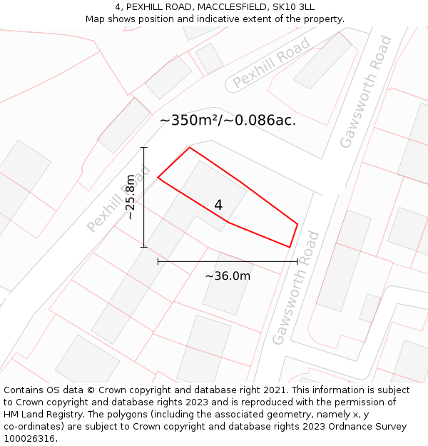 4, PEXHILL ROAD, MACCLESFIELD, SK10 3LL: Plot and title map