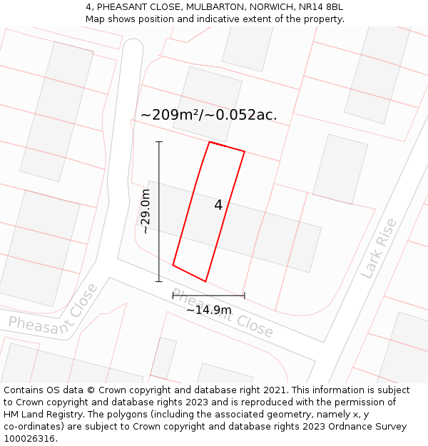 4, PHEASANT CLOSE, MULBARTON, NORWICH, NR14 8BL: Plot and title map